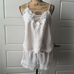 White Floral Embroidered Pajama Set